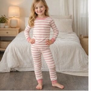 LAKE pajamas kids sz 7 organic pima long long set dusty rose